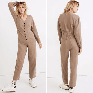 Madewell Lightspun Stitched-Pocket Coverall Jumpsuit Telluride Stone Beige XS